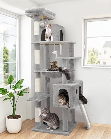 YUNIQUE Cat Tree with Cat Condo and Big Hammock, Grey