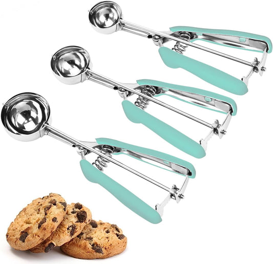 Ice Cream Scoop, 3Pcs Cookie Scoop Set, Stainless Steel Cookie Scoops for Baking Set of 3, Cookie Scooper for Baking, Ice Cream Scooper with Trigger Release, Cookie Dough Scoop