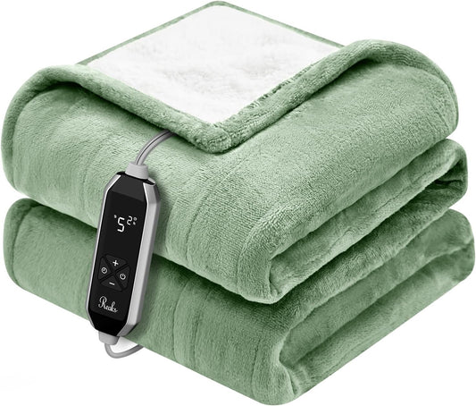 Reaks Heated Throw Blanket, 10 Heat Levels, 1-9 Hour Timer, Green