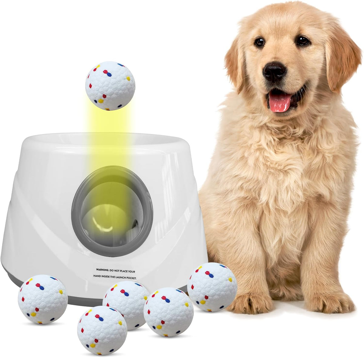 Automatic Dog Ball Launcher, 6 ETPU Balls, 20-45Ft Distance