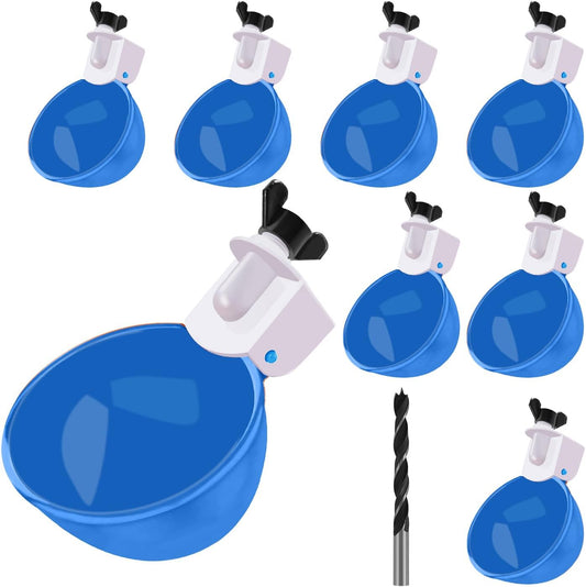 Darcvds Professional Chicken Waterer Cups, 8 Packs Large Chicken Water Feeder, Tee Fittings Poultry Waterer Suitable for Duck, Chicks, Goose, Turkey, Bunny and Bird with Mounting Hole Opener