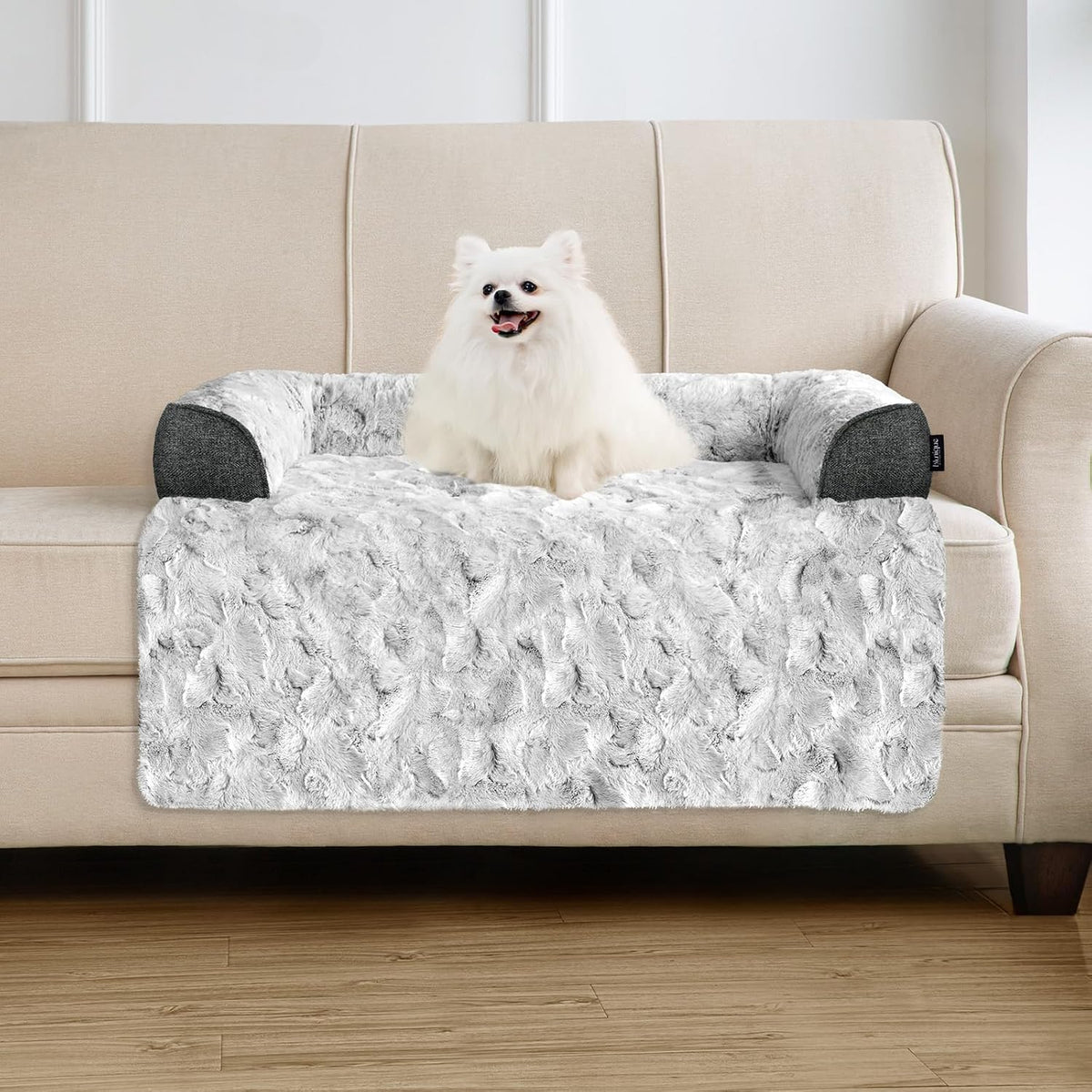 Calming Dog Bed for Couch with Cozy Raised Edge, 35X31 Inch, Grey