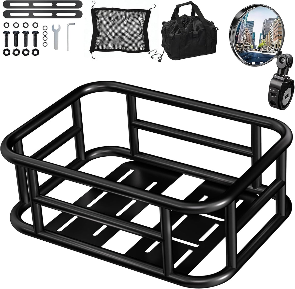 Bike Basket Rear, 16.5 X 12.5 X 6 Inches, Large Capacity Heavy Duty Bicycle Baskets W Liner, Cargo Net, Waterproof Cover, Ebike Accessories for Adult Bikes, Electric Bike