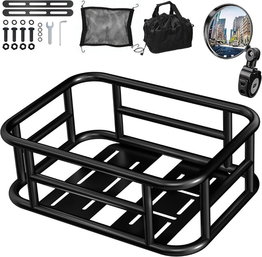 Bike Basket Rear, 16.5 X 12.5 X 6 Inches, Large Capacity Heavy Duty Bicycle Baskets W Liner, Cargo Net, Waterproof Cover, Ebike Accessories for Adult Bikes, Electric Bike