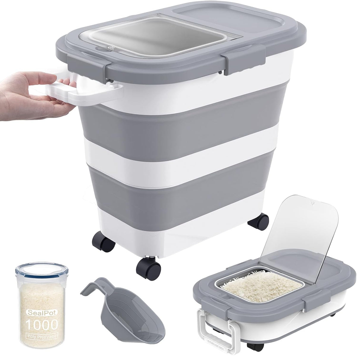 HOYTAMDA 25-35Lbs Rice Container,Collapsible Food Storage Container Wheels