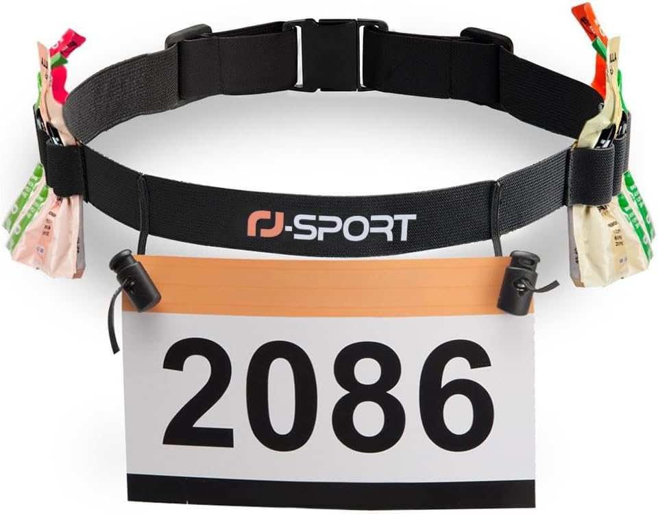 Rj-Sport Race Number Belt with 6 Energy Gel Loops for Triathlon & Marathon