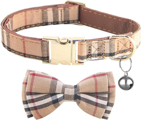 Dog Collar with Bow Tie- Adjustable Pet Collar for Dogs with Metal Buckle Collar, Classic Pattern for Small Medium or Large Boy and Girl Dog