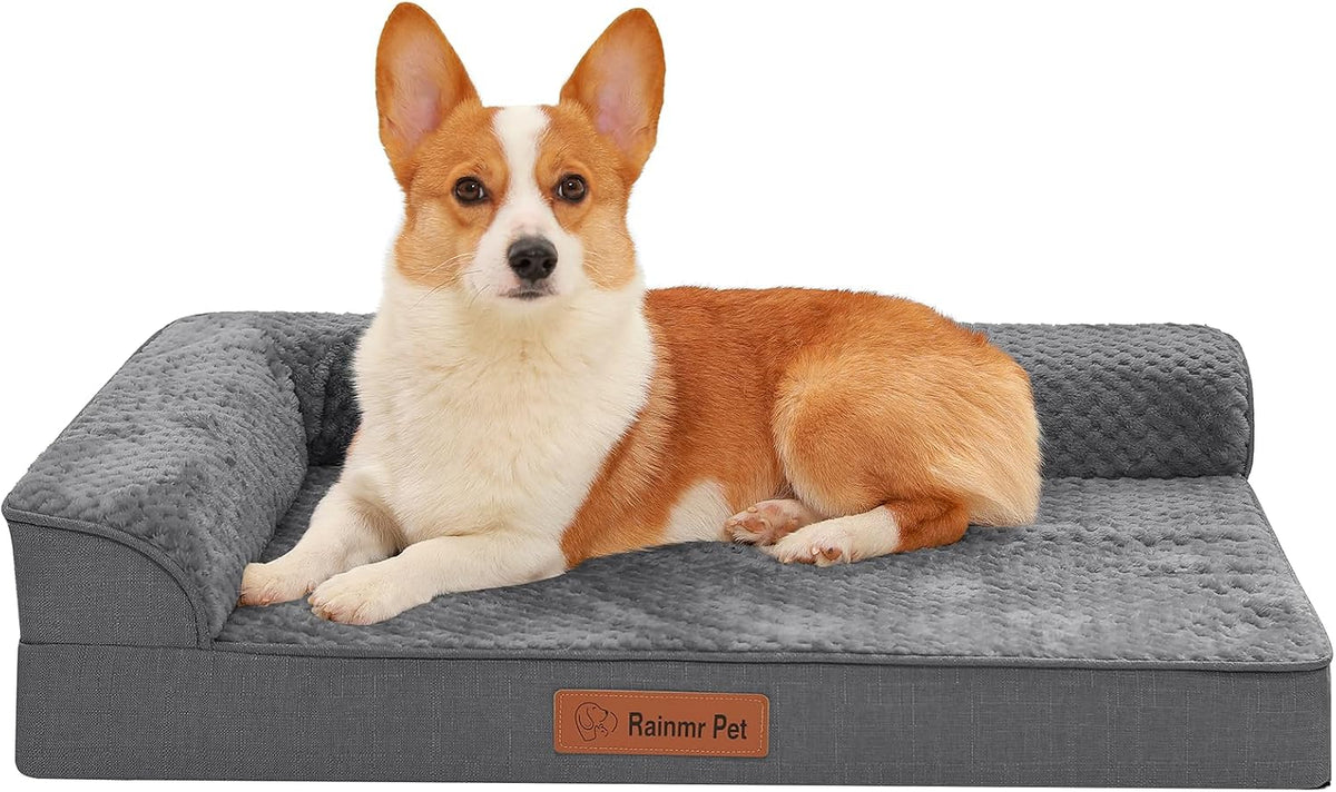 AIWIKIDE Dog Sofa Bed, Anti-Anxiety Puppy Cuddler Bed for Puppy Dog & Cat, Rectangle Washable Bed (Beige, round Small)