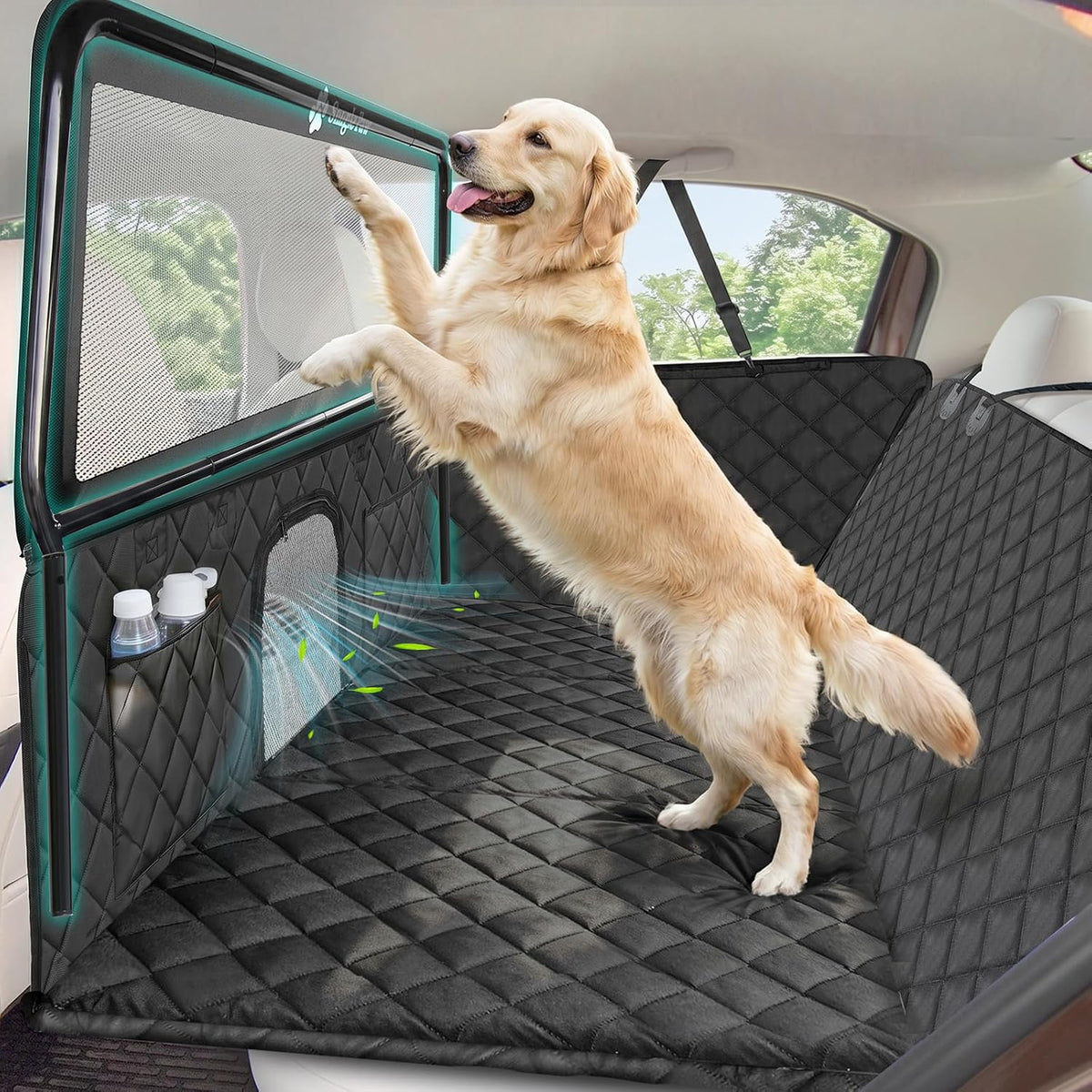 DYKESON Dog Car Net Barrier Pet Barrier with Car Mesh Organizer for Dog & Child, Safety Divider with Upgraded Storage Pouch, Easy Install for Cars & Suvs