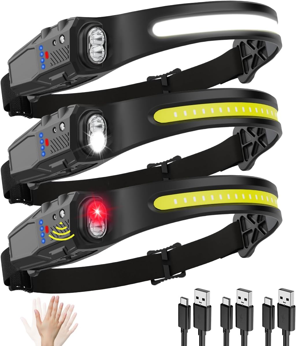 KYEKIO 3Pack 7Modes LED Headlamp Rechargeable with Red Light for Adults