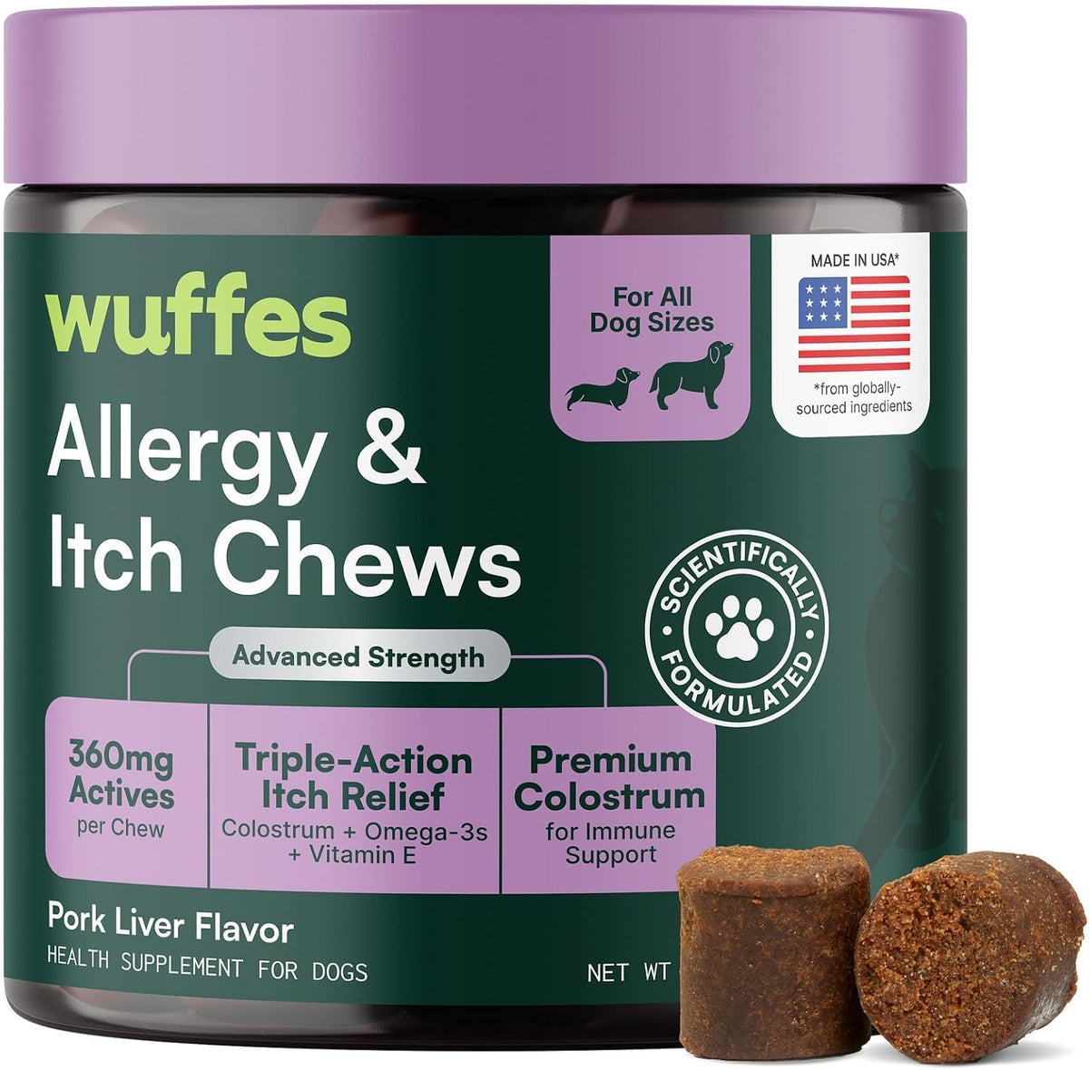 VUN Dog Allergy Relief Chews,Itchy Skin & Coat Relief,Paw Licking Support