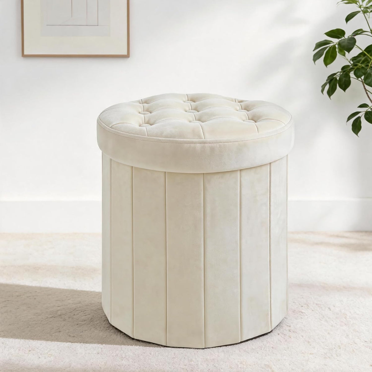 CAROLMADE round Storage Ottoman, Velvet Vanity Stool
