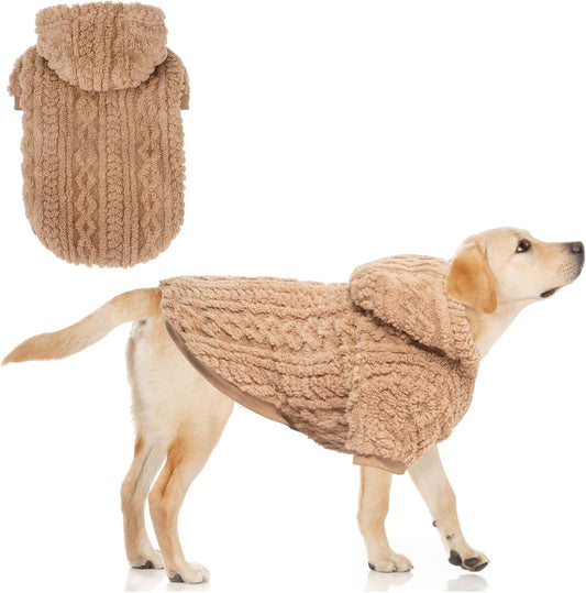 KOOLTAIL Fuzzy Dog Sweater Hoodie for Small Medium Large Dogs, Soft Fleece Pet Clothes Sweatshirt with Leash Hole, Warm Winter Dog Sherpa Jacket Snuggie Cold Weather Coat for Puppy Cats Girl, Beige SM