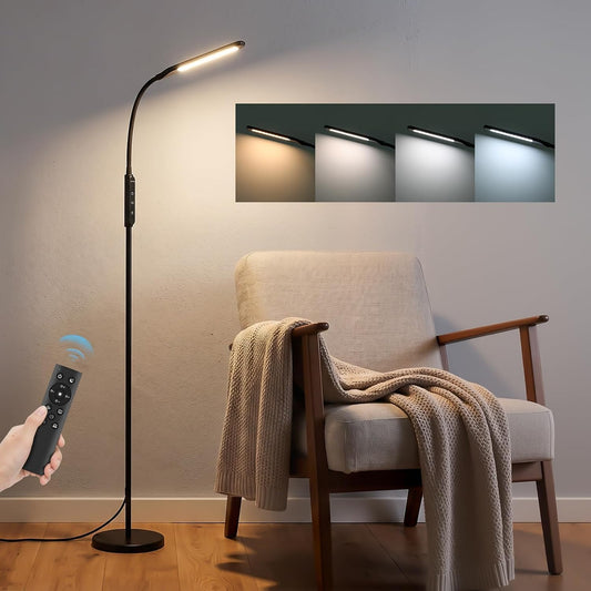 LASTAR LED Floor Lamp with Remote, Standing Reading Lamp 4 Color Temperatures 3000K-5500K & 5 Brightness Dimmable, Gooseneck Floor Lamp with 1H Timer Memory Function for Living Room Bedroom Office