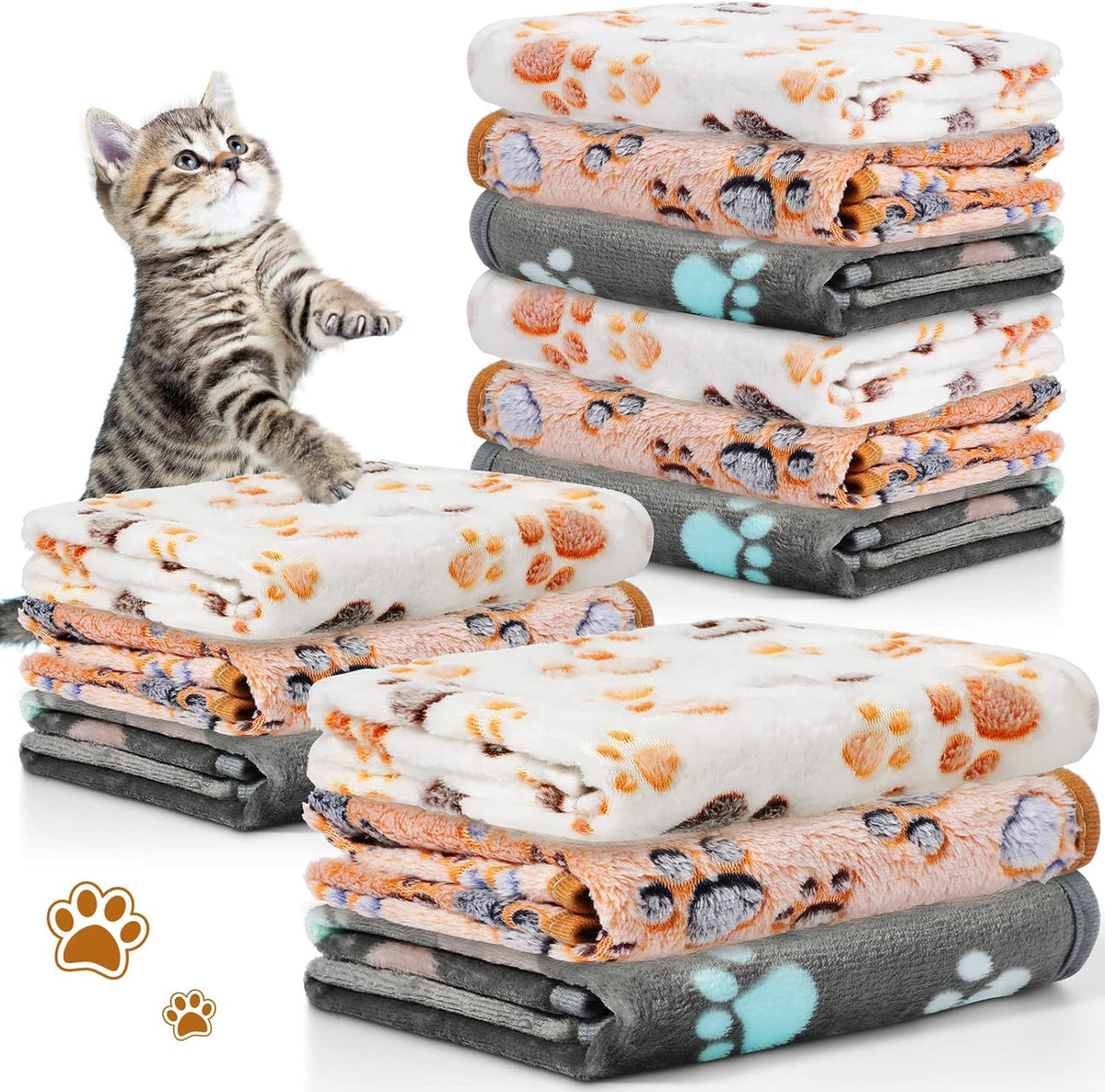 Tegeme 12 Pcs Puppy Blanket for Litter Dog Cat, 23 X 16 Inch, Gray, Camel