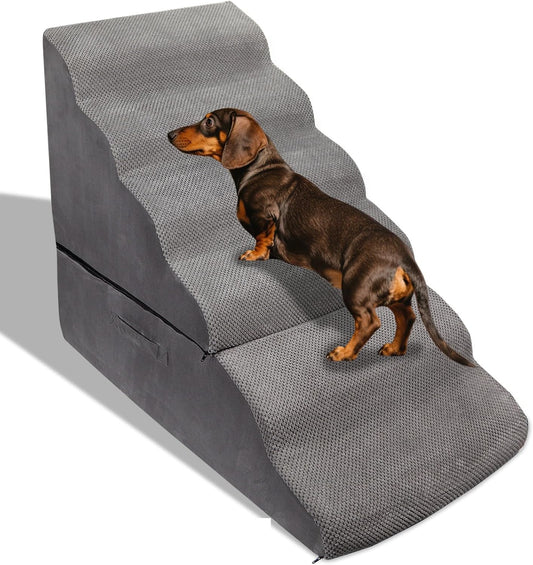 30" Dog Stairs&Steps for Small Dogs up to 30-36 Inch Tall High Beds, Sturdy Pet Cat Dog Ramp Ladder for Doggie, Old Cats, Kitty Grey No Assembly Required,30D Density Foam