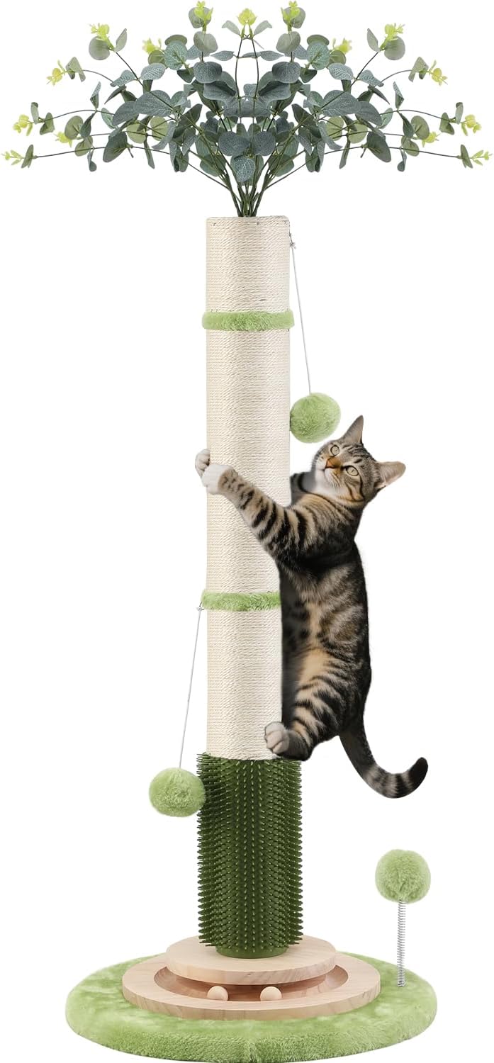 YOUPET Cat Tree with Cat Scratching Post for Indoor Cats, Cat Tower with Scratching Board and Playful Toy Balls, Cat Tree Tower with Cozy Hammock,Grey