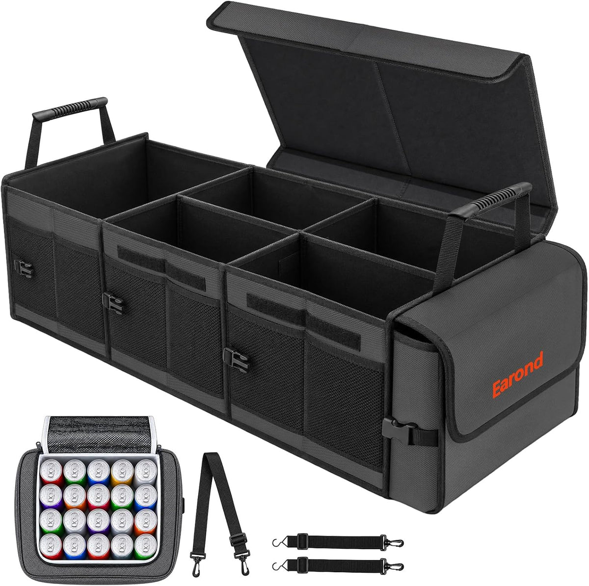 Large Trunk Organizer with Portable Leakproof Cooler Bag,Foldable Cover,Adjustable Securing Straps,Collapsible Trunk Organizer for Suv Car Truck Sedan (4-In-1 with Cooler)