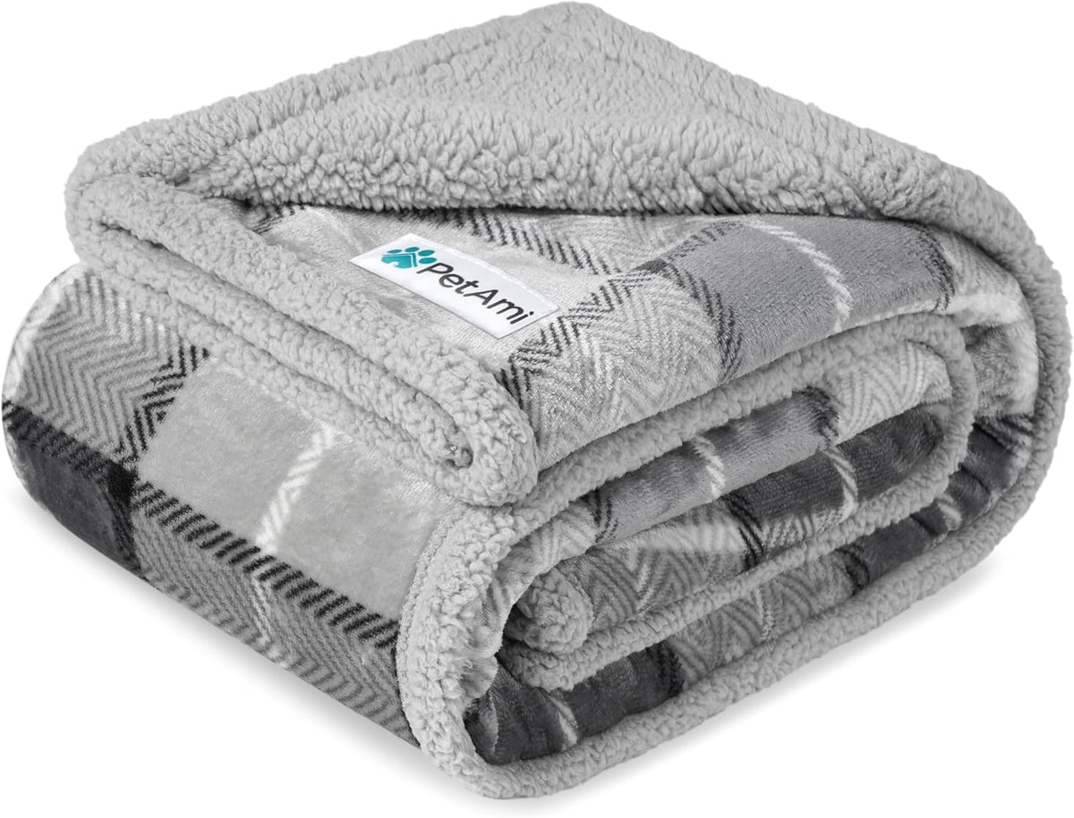Petami Waterproof Dog Blanket for Small Puppy Cat, 29X40, Plaid Light Grey