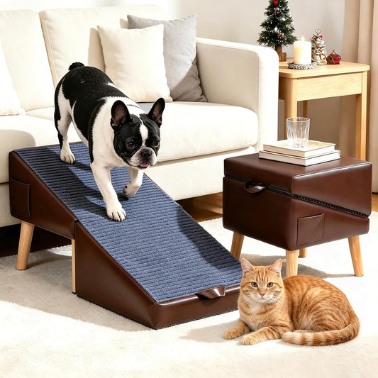 Dog Ramp for Bed & Couch 21" H, Foldable 2 in 1 Dog Stairs, Split Ottoman