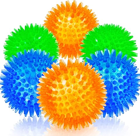 SHARLOVY Squeaky Balls for Pet Small Puppy, 6 Pack TPR Fetch Spike Balls