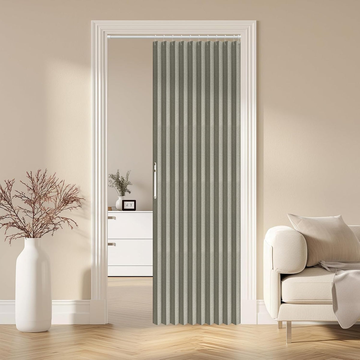 AJAZZ Blackout Accordion Door Magnetic Door Curtain Folding Closet Doors Curtain Invisible for Bedroom Room Living Room Doorway, Grey 42" W X 78" L, 1 Panel