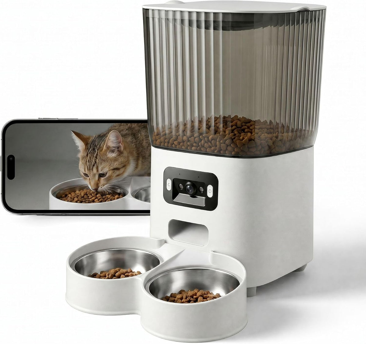 Automatic Cat Feeder with Wide-Angle Camera, 5L(Double-Bowl Pro)