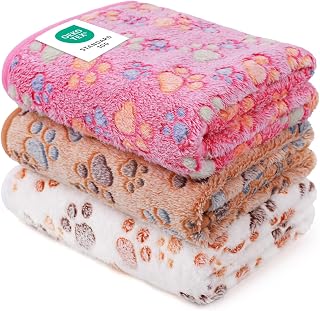 1 Pack 3 Calming Blankets Fluffy Premium Fleece Pet Blanket Soft Sherpa Throw for Dog Puppy Cat Beige Small (23" X16'')