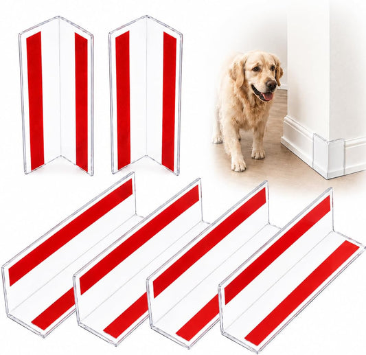 Corner Protectors Dog Chewing:6-Pack 4-Inch Clear L-Shaped Hard PC Baseboard Corner Guards, Peel and Stick Wall Protectors for Dogs, Door Frames, Cabinets, Furniture Edges (6, Transparent, Large)