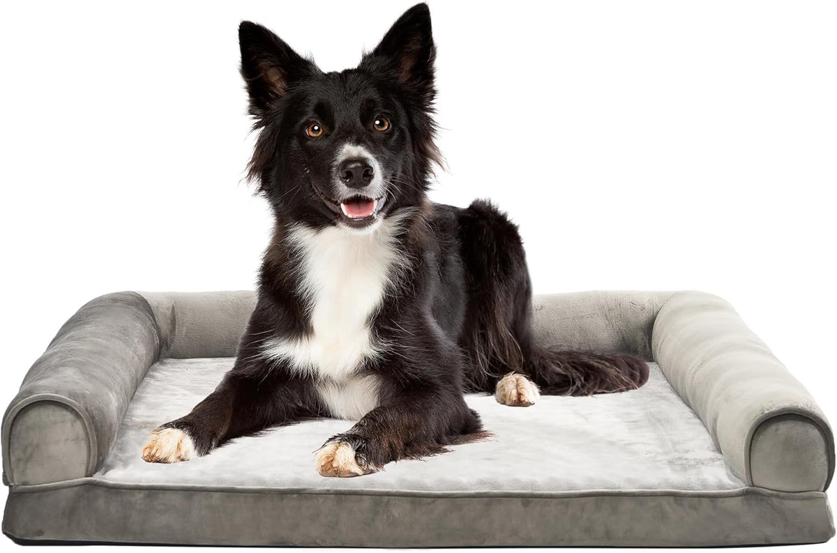 Amazon Basics Dog Bed with Premium Foam, Pressure-Relief Support for Dogs up to 55Lbs, Non-Slip Bottom, Machine Washable Cover, Large Sized (36" X 27"), Taupe