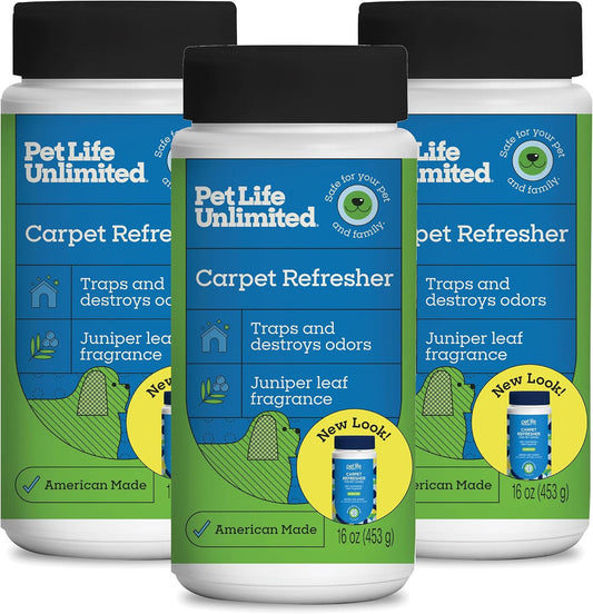 Pet Life Unlimited Carpet Deodorizer Powder, 16 Oz, Strong Pet Odor Eliminator & Carpet Freshener, Plant-Based Juniper Leaf Scent, Pet Safe (Pack of 1)