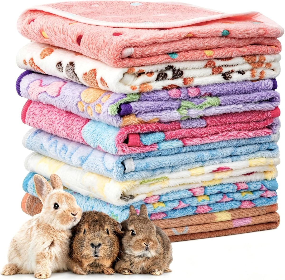 8 Pack Guinea Pigs Fleece Blankets, Soft Plush Mats for Rabbits Hamsters, Washable Small Pet Cage Bedding, Cozy Burrow & Snuggle Cover for Puppies Kittens Travel (30X20 Inch, Dark Color)