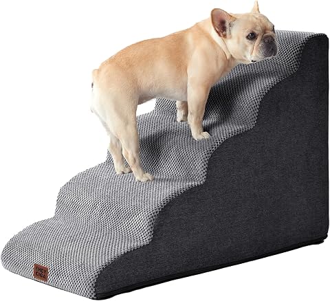 EHEYCIGA Curved Dog Stairs Ramp for High Beds 22.6" H, 5 Step Pet Step