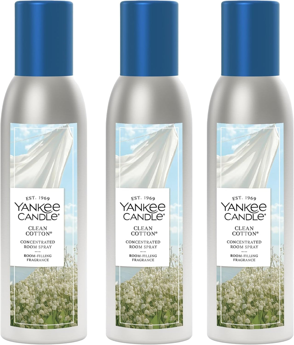 Yankee Candle Concentrated Room Spray Air Freshener, Instant Home Fragrance, Odor Eliminating Spray, Clean Cotton (Pack of 3)