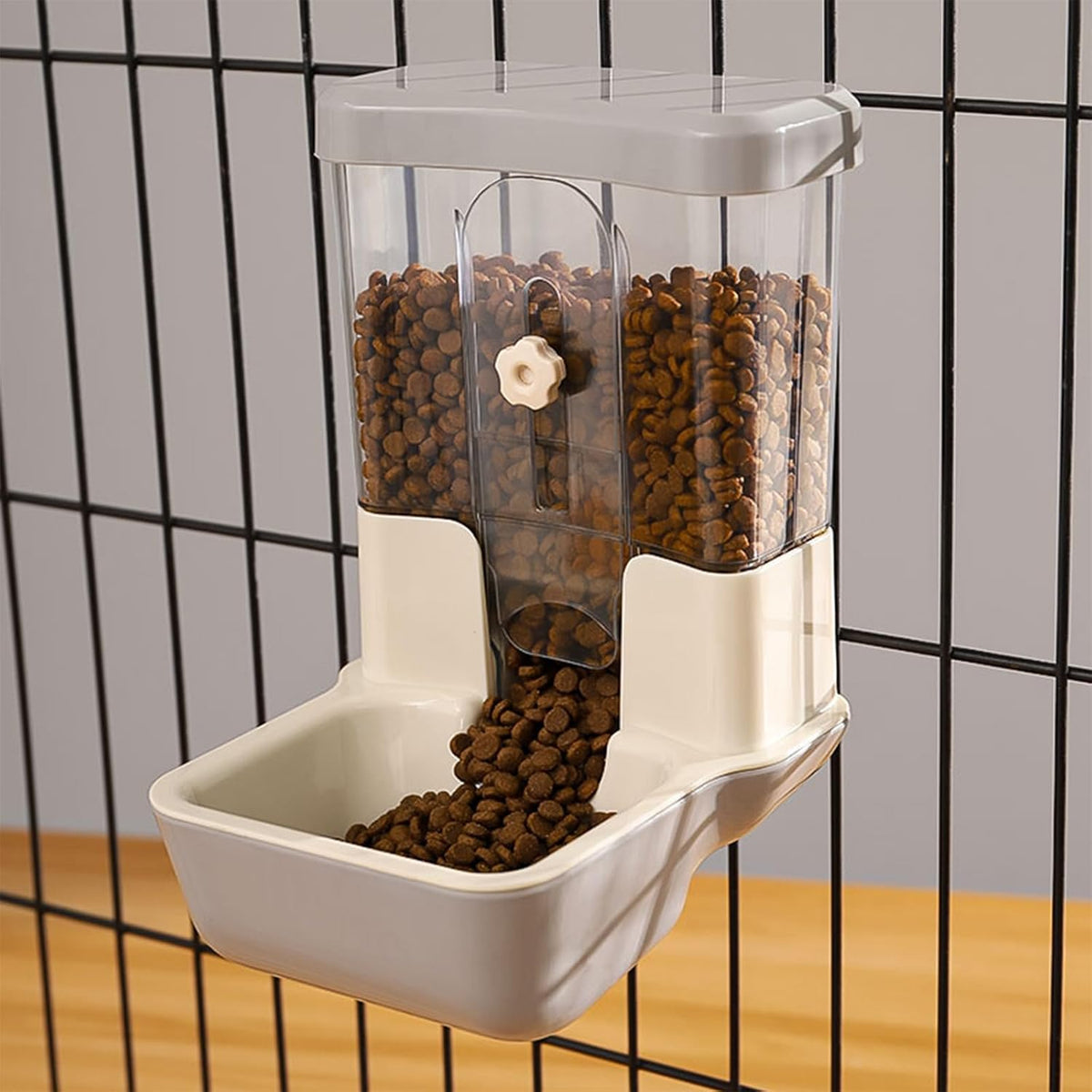 Hanging Automatic Food Dispenser, 27Oz Large Capacity Hanging Pet Cage Feeder for Rabbit Bird Chinchilla Hedgehog Guinea Pig Ferret Kitty Puppy (Gray)