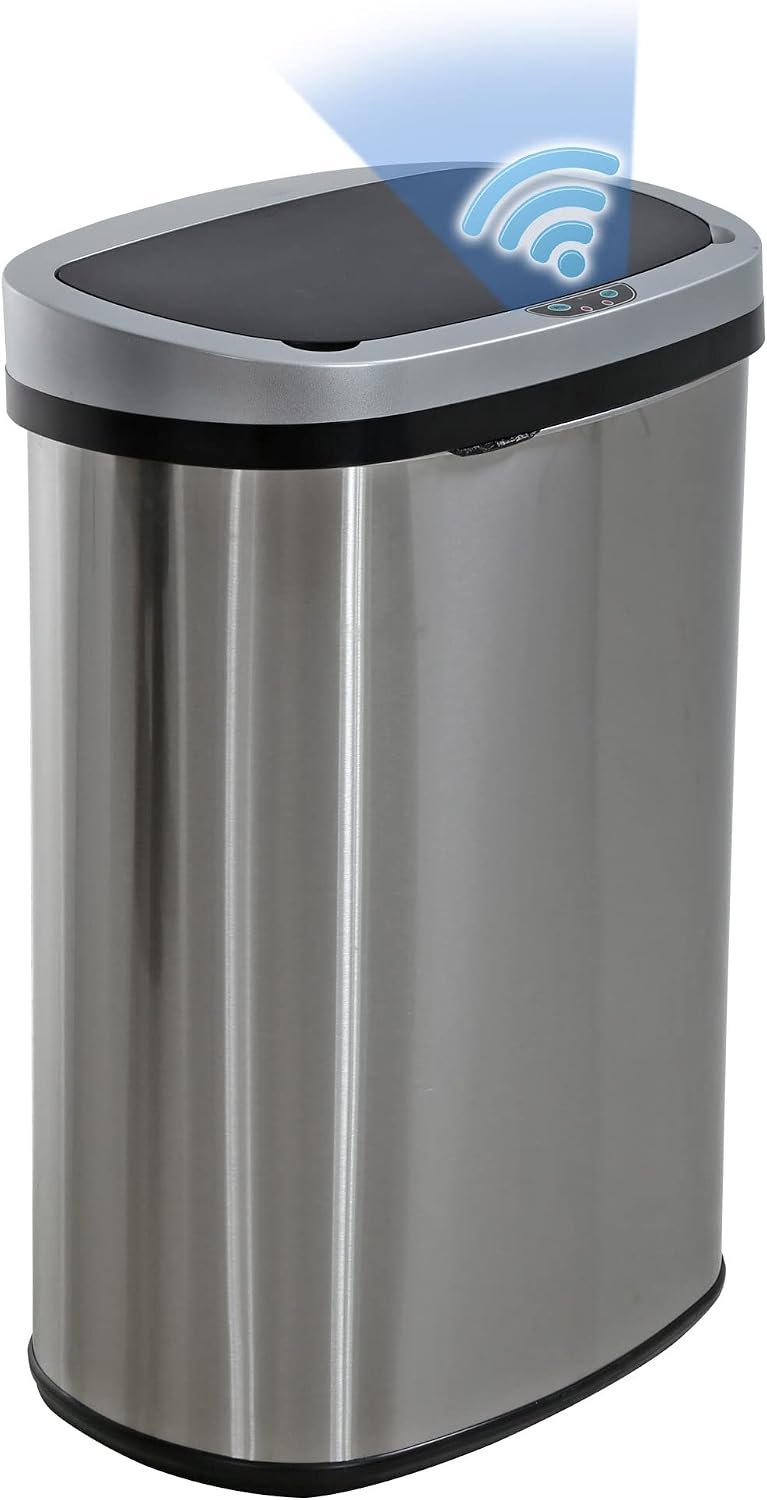 Bestoffice | 13 Gallon Stainless Steel Trash Can with Lid | Steel